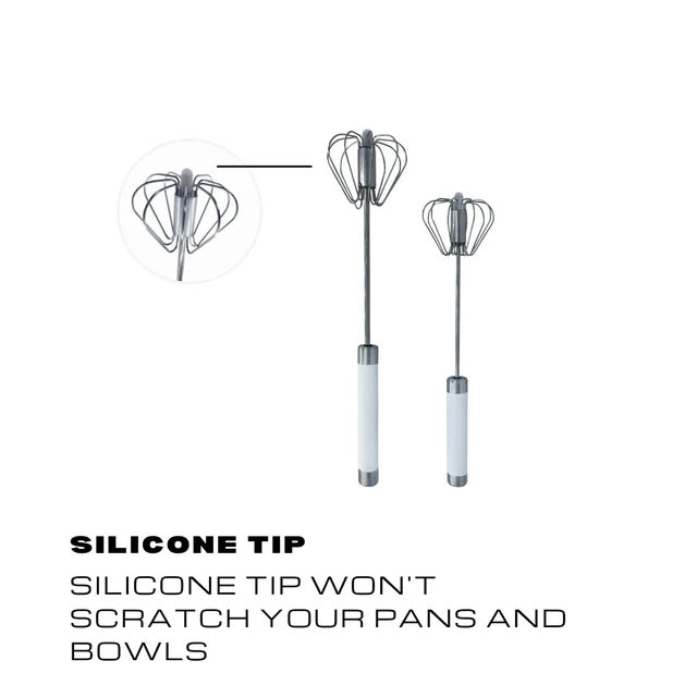 Alt view image 4 of 4 - Stainless Steel Push Whisk - Easy to Use Manual Hand Mixer & Plunger Whisk - Make Froth, Foam & Whipped Cream - Semi Auto Egg Beater Plastic Tip Wont Scratch Pans (2 Pack 10in & 12in) STEEL