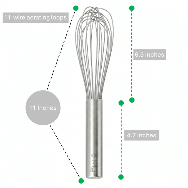 Alt view image 3 of 7 - 11 Inch Stainless Steel Balloon Whisk | Hand Utensil for Cooking, Baking Egg Beater, Heavy Cream Aerator, Wire Mixing Baking Supplies, Dishwasher Safe
