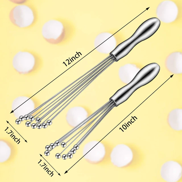 Alt view image 2 of 6 - 2 Pcs Ball Whisks for Cooking Stainless Steel, 10,12 Inch | Egg Beater with Ergonomic Handle, Blending and Stirring Sauces Whisk Tool, Manual Mixer Cooking Whisk for Baking, Stirring