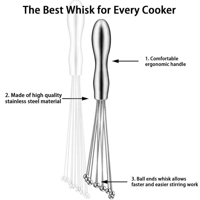 Alt view image 3 of 6 - 2 Pcs Ball Whisks for Cooking Stainless Steel, 10,12 Inch | Egg Beater with Ergonomic Handle, Blending and Stirring Sauces Whisk Tool, Manual Mixer Cooking Whisk for Baking, Stirring
