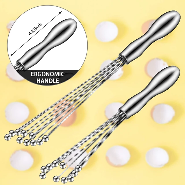 Alt view image 5 of 6 - 2 Pcs Ball Whisks for Cooking Stainless Steel, 10,12 Inch | Egg Beater with Ergonomic Handle, Blending and Stirring Sauces Whisk Tool, Manual Mixer Cooking Whisk for Baking, Stirring