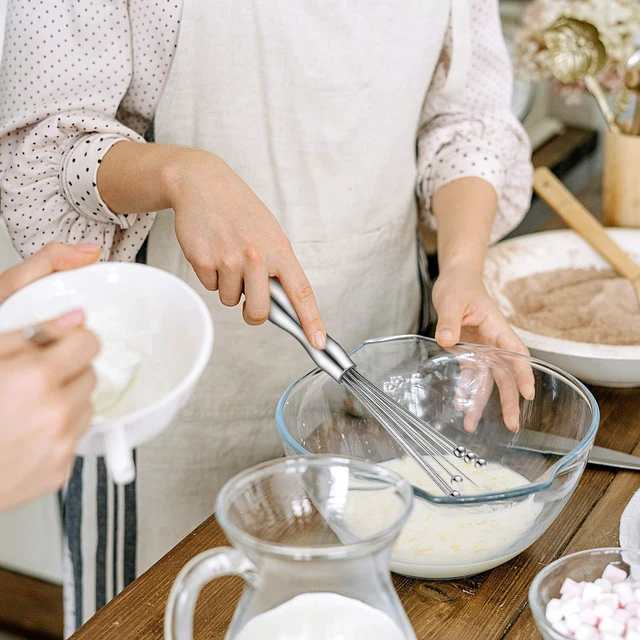 Alt view image 6 of 6 - 2 Pcs Ball Whisks for Cooking Stainless Steel, 10,12 Inch | Egg Beater with Ergonomic Handle, Blending and Stirring Sauces Whisk Tool, Manual Mixer Cooking Whisk for Baking, Stirring
