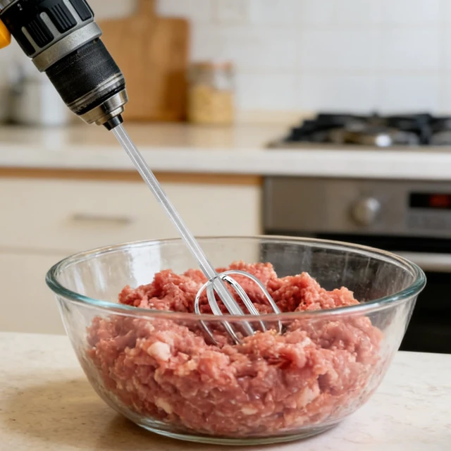 Alt view image 3 of 7 - Meat Grinder & Egg Beater Drill Attachment (Silver) | 304 Stainless Steel Mixer Tool for Standard Electric Drills for Ground Meat Patties Dough Cream & Batters