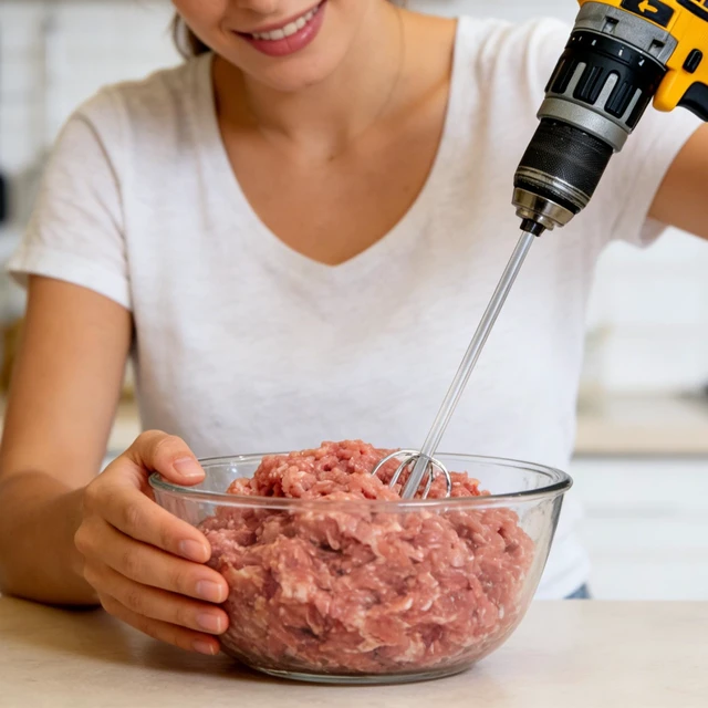 Alt view image 7 of 7 - Meat Grinder & Egg Beater Drill Attachment (Silver) | 304 Stainless Steel Mixer Tool for Standard Electric Drills for Ground Meat Patties Dough Cream & Batters