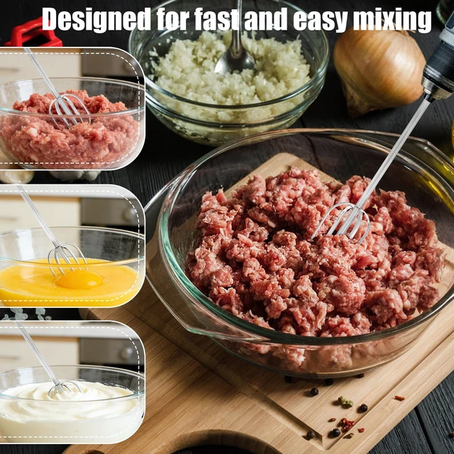 Alt view image 6 of 7 - Meat Grinder & Egg Beater Drill Attachment (Silver) | 304 Stainless Steel Mixer Tool for Standard Electric Drills for Ground Meat Patties Dough Cream & Batters