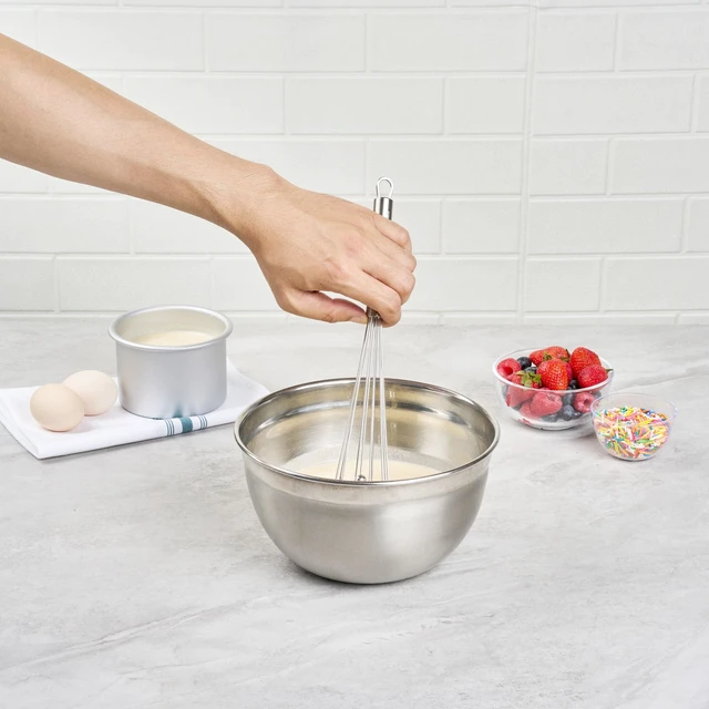 Alt view image 5 of 7 - 10.5 in Stainless Steel Ball Whisk - German Standard Egg Beater with Ergonomic Handle, Dishwasher Safe - Manual Mixer Cooking Whisk for Baking, Stirring, Sauces, Beating