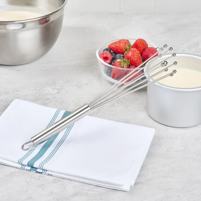 Alt view image 7 of 7 - 10.5 in Stainless Steel Ball Whisk - German Standard Egg Beater with Ergonomic Handle, Dishwasher Safe - Manual Mixer Cooking Whisk for Baking, Stirring, Sauces, Beating