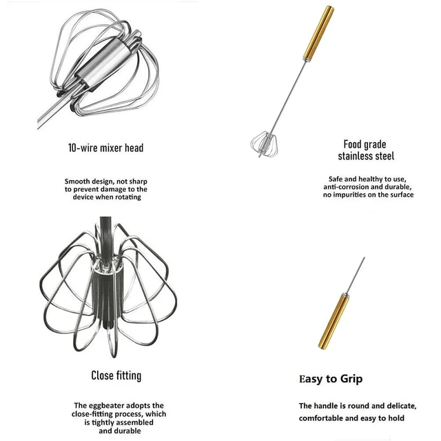 Alt view image 3 of 7 - 12inch Stainless Steel Semi-Automatic Whisk Hand Push Rotary Whisk Blender Egg Beater Hand Push Mixer Stirrer Egg Scrambler for Blending, Whisking, Frothing, Beating & Stirring