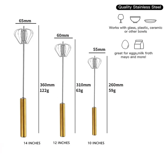 Alt view image 2 of 7 - 12inch Stainless Steel Semi-Automatic Whisk Hand Push Rotary Whisk Blender Egg Beater Hand Push Mixer Stirrer Egg Scrambler for Blending, Whisking, Frothing, Beating & Stirring