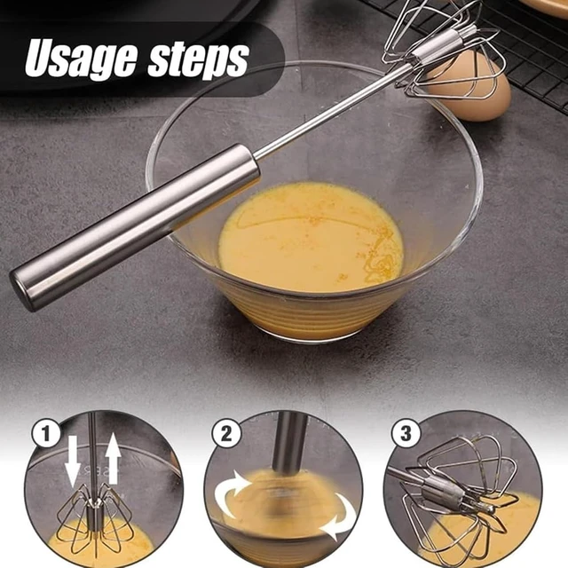 Alt view image 6 of 7 - 12inch Stainless Steel Semi-Automatic Whisk Hand Push Rotary Whisk Blender Egg Beater Hand Push Mixer Stirrer Egg Scrambler for Blending, Whisking, Frothing, Beating & Stirring
