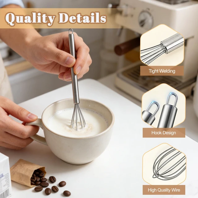 Alt view image 2 of 7 - Whisks for Cooking, 3 Pack Mini Whisk for Whisking, 7"+9"+11" Tiny Stainless Steel Wire Whisk Set for Baking, Blending Eggs & Sauces, Heavy Duty Rust Proof