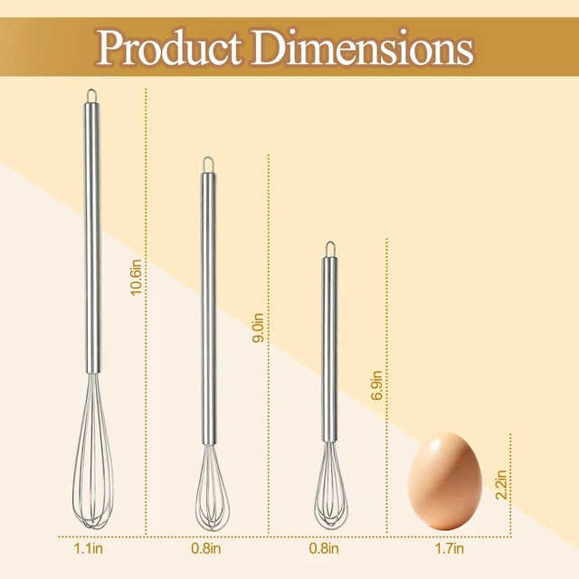 Alt view image 3 of 7 - Whisks for Cooking, 3 Pack Mini Whisk for Whisking, 7"+9"+11" Tiny Stainless Steel Wire Whisk Set for Baking, Blending Eggs & Sauces, Heavy Duty Rust Proof