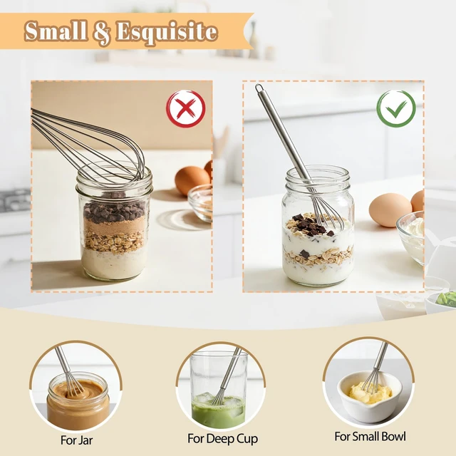 Alt view image 5 of 7 - Whisks for Cooking, 3 Pack Mini Whisk for Whisking, 7"+9"+11" Tiny Stainless Steel Wire Whisk Set for Baking, Blending Eggs & Sauces, Heavy Duty Rust Proof
