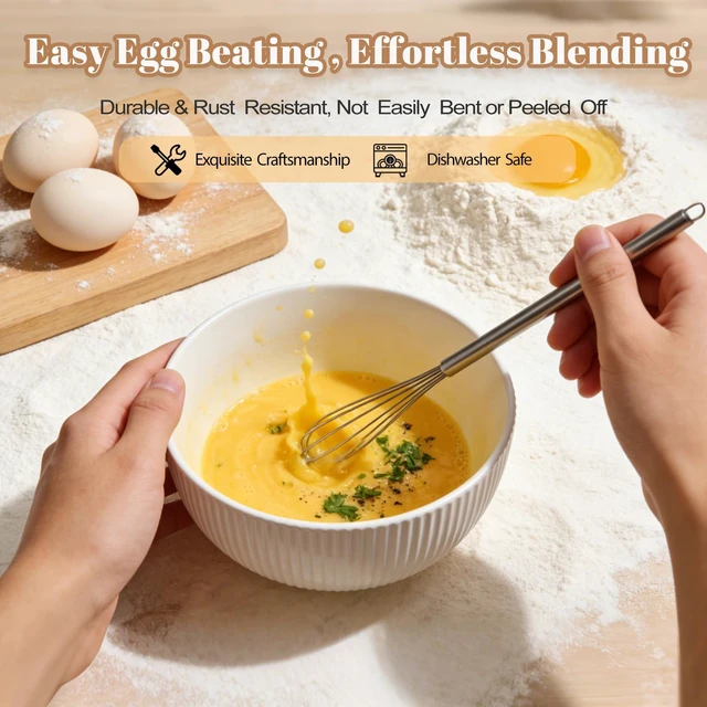Alt view image 6 of 7 - Whisks for Cooking, 3 Pack Mini Whisk for Whisking, 7"+9"+11" Tiny Stainless Steel Wire Whisk Set for Baking, Blending Eggs & Sauces, Heavy Duty Rust Proof