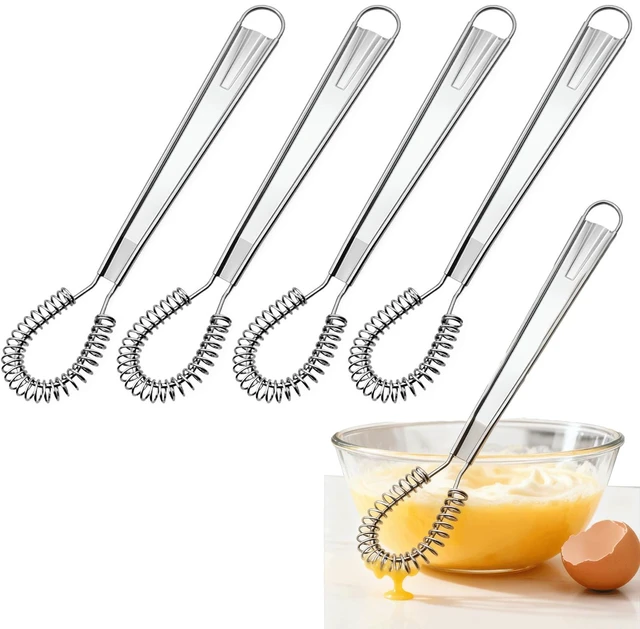 Main image of 4Pcs Stainless Steel Egg Beater, 8 inches Mini Egg Whisk | Spring Coil Whisk, Handheld Milk Frother Foamer, Sauce Stirrer Blender, Coffee Mixer