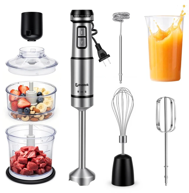 Main image of Immersion Hand Blender Set, 1200W 20-Speed Stainless Steel Stick Blender with 7 Accessories, 500ml & 200ml Chopper Cups, Milk Frother, Egg Beater, for Smoothies, Soups Kitchen Essential