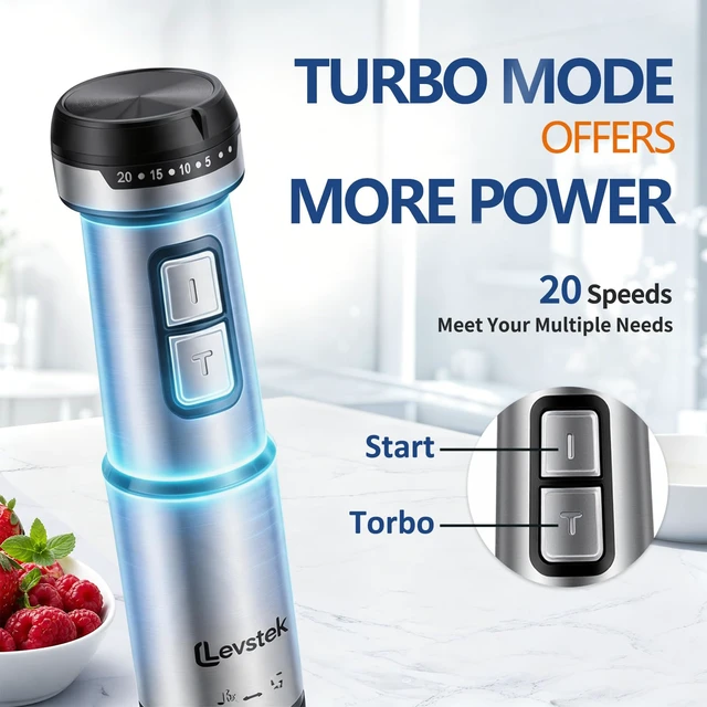 Alt view image 6 of 7 - Immersion Hand Blender Set, 1200W 20-Speed Stainless Steel Stick Blender with 7 Accessories, 500ml & 200ml Chopper Cups, Milk Frother, Egg Beater, for Smoothies, Soups Kitchen Essential