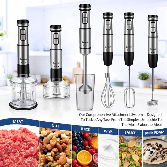 Alt view image 4 of 7 - Immersion Hand Blender Set, 1200W 20-Speed Stainless Steel Stick Blender with 7 Accessories, 500ml & 200ml Chopper Cups, Milk Frother, Egg Beater, for Smoothies, Soups Kitchen Essential
