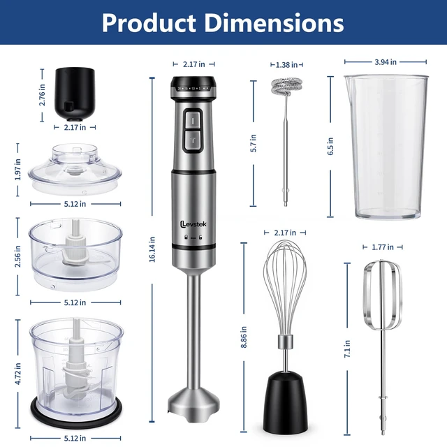 Alt view image 3 of 7 - Immersion Hand Blender Set, 1200W 20-Speed Stainless Steel Stick Blender with 7 Accessories, 500ml & 200ml Chopper Cups, Milk Frother, Egg Beater, for Smoothies, Soups Kitchen Essential
