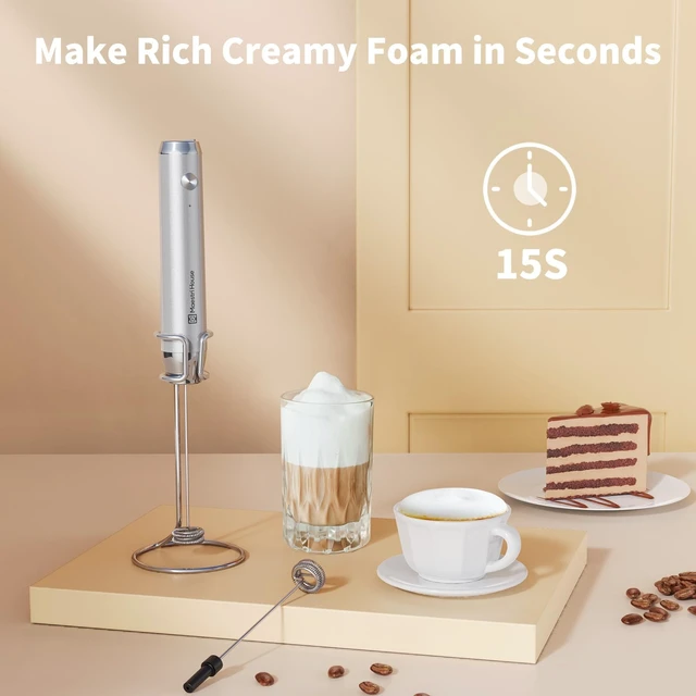 Alt view image 2 of 7 - LunaFro Rechargeable Milk Frother,Stand & 2 Detachable Whisks | 8000RPM Turbo Motor, 1200mAh lithium battery, Handheld Milk Frother for Lattes, Cappuccino, Matcha & Powdered Supplements