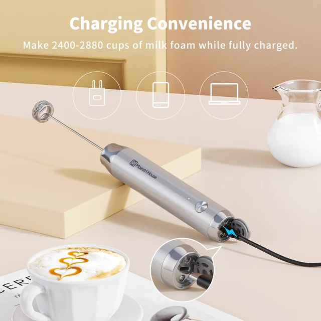 Alt view image 3 of 7 - LunaFro Rechargeable Milk Frother,Stand & 2 Detachable Whisks | 8000RPM Turbo Motor, 1200mAh lithium battery, Handheld Milk Frother for Lattes, Cappuccino, Matcha & Powdered Supplements