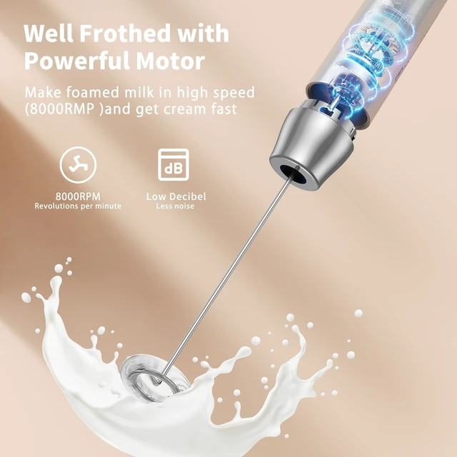 Alt view image 4 of 7 - LunaFro Rechargeable Milk Frother,Stand & 2 Detachable Whisks | 8000RPM Turbo Motor, 1200mAh lithium battery, Handheld Milk Frother for Lattes, Cappuccino, Matcha & Powdered Supplements