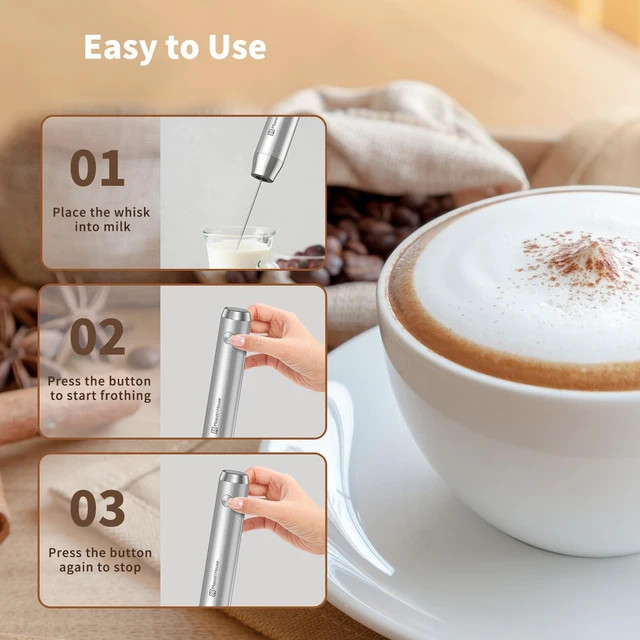 Alt view image 5 of 7 - LunaFro Rechargeable Milk Frother,Stand & 2 Detachable Whisks | 8000RPM Turbo Motor, 1200mAh lithium battery, Handheld Milk Frother for Lattes, Cappuccino, Matcha & Powdered Supplements