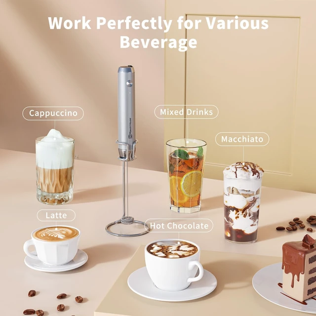 Alt view image 7 of 7 - LunaFro Rechargeable Milk Frother,Stand & 2 Detachable Whisks | 8000RPM Turbo Motor, 1200mAh lithium battery, Handheld Milk Frother for Lattes, Cappuccino, Matcha & Powdered Supplements
