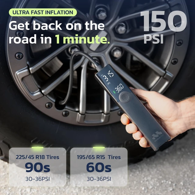 Alt view image 2 of 7 - Tire Inflator Air Compressor, 12V DC Cord, Auto Stop, 150PSI | 3X Faster Air Pump For Car Tires, Tire Pump, Trucks And Off-Road Tires, Auto Shut Off