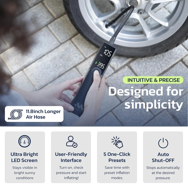 Alt view image 7 of 7 - Tire Inflator Air Compressor, 12V DC Cord, Auto Stop, 150PSI | 3X Faster Air Pump For Car Tires, Tire Pump, Trucks And Off-Road Tires, Auto Shut Off