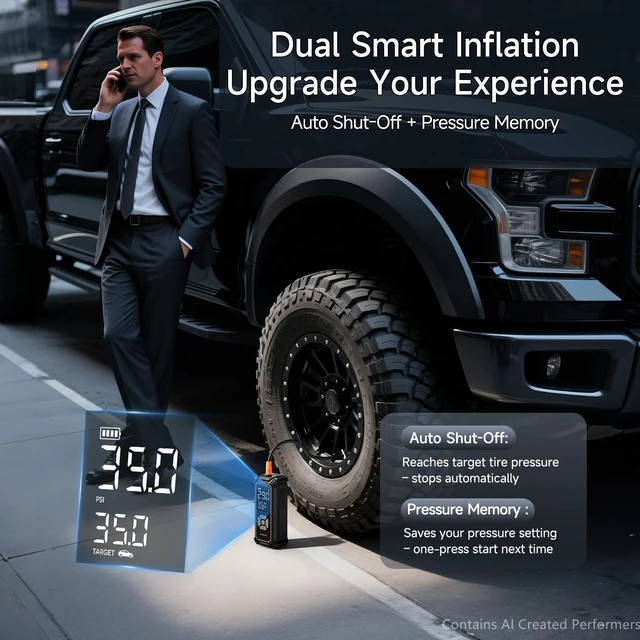 Alt view image 4 of 7 - Tire Inflator Portable Air Compressor,3X Fast Inflation, 4*3000mAh | Powerful Battery, Cordless air pump for Car Tires, Off-road Vehicle, Pickups, SUVs, Digital Pressure Gauge/Auto Shuttoff