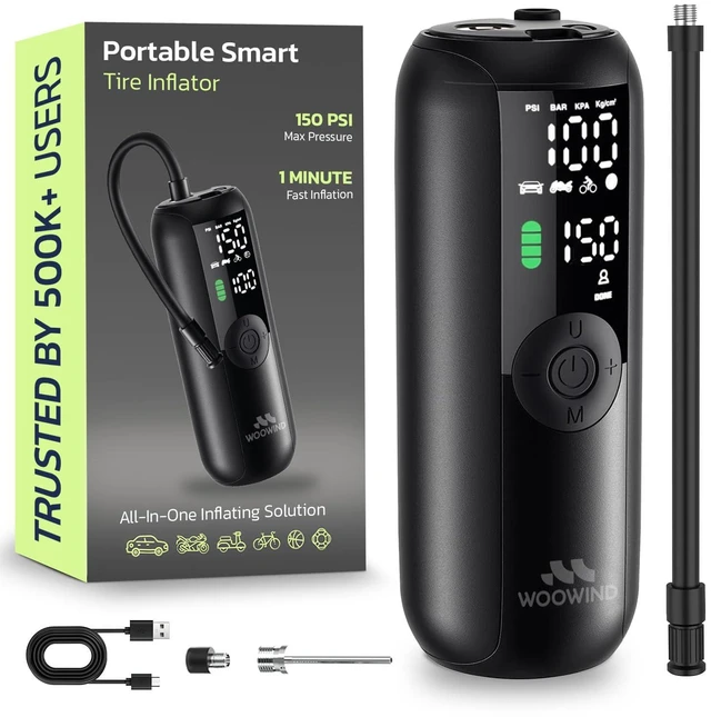 Main image of Bike Pump Portable Air Compressor for Cars & Bikes, 150 PSI | Tire Inflator For Car, 1 Minute Inflation, Air Pump For Car Tires, Auto Shut-Off, Digital Pressure Gauge