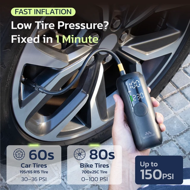 Alt view image 4 of 7 - Bike Pump Portable Air Compressor for Cars & Bikes, 150 PSI | Tire Inflator For Car, 1 Minute Inflation, Air Pump For Car Tires, Auto Shut-Off, Digital Pressure Gauge