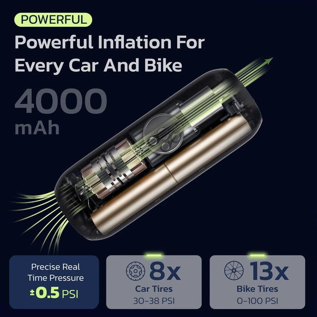 Alt view image 6 of 7 - Bike Pump Portable Air Compressor for Cars & Bikes, 150 PSI | Tire Inflator For Car, 1 Minute Inflation, Air Pump For Car Tires, Auto Shut-Off, Digital Pressure Gauge