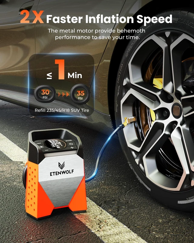 Alt view image 2 of 6 - ZEPHYR S3 Tire Inflator Portable Air Compressor | Fast Inflation and 100% Duty Cycle, 160 PSI Air Pump for Cars, SUVs, Bikes, Balls with LED & Digital Pressure Gauge, Orange
