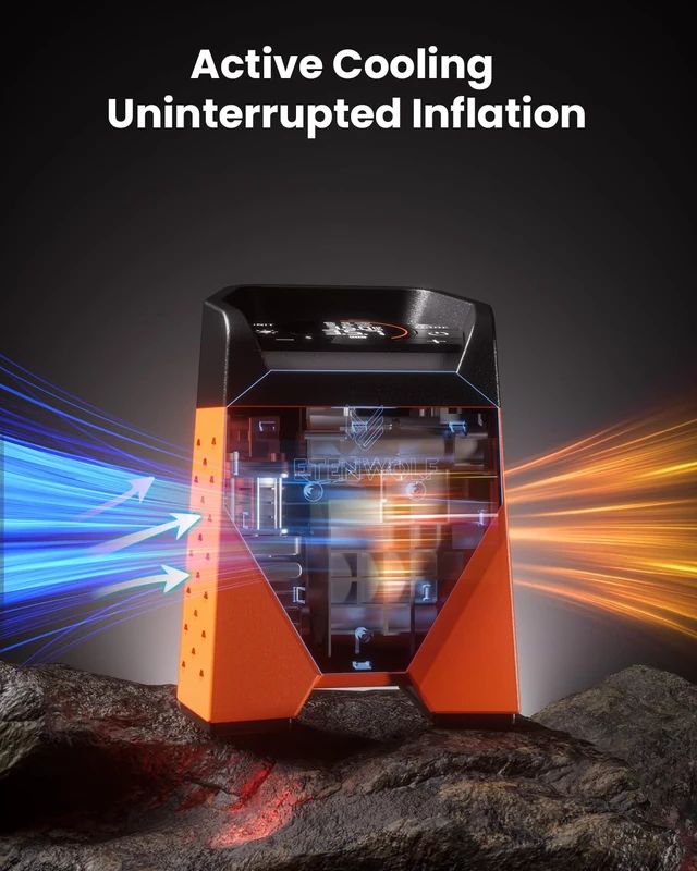 Alt view image 4 of 6 - ZEPHYR S3 Tire Inflator Portable Air Compressor | Fast Inflation and 100% Duty Cycle, 160 PSI Air Pump for Cars, SUVs, Bikes, Balls with LED & Digital Pressure Gauge, Orange