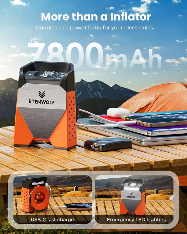 Alt view image 5 of 6 - ZEPHYR S3 Tire Inflator Portable Air Compressor | Fast Inflation and 100% Duty Cycle, 160 PSI Air Pump for Cars, SUVs, Bikes, Balls with LED & Digital Pressure Gauge, Orange