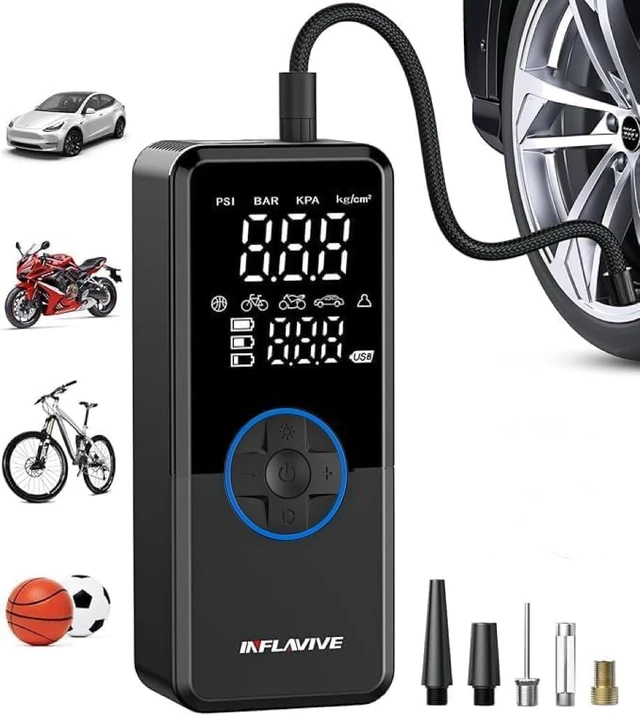 Main image of Tire Portable Air Compressor,3X Faster Inflation Cordless Tire Air Pump with Digital Gauge,Auto Shut-Off,LED Light,Electric Air Pump for Car Tires,SUV, Motorcycle, Bike