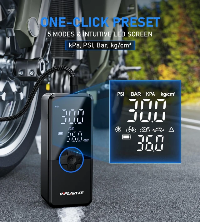 Alt view image 4 of 7 - Tire Portable Air Compressor,3X Faster Inflation Cordless Tire Air Pump with Digital Gauge,Auto Shut-Off,LED Light,Electric Air Pump for Car Tires,SUV, Motorcycle, Bike