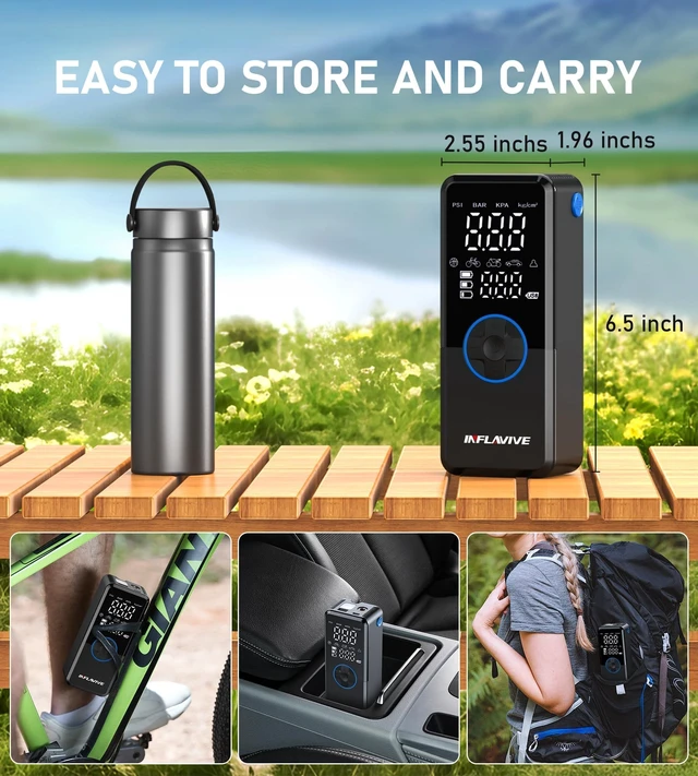 Alt view image 7 of 7 - Tire Portable Air Compressor,3X Faster Inflation Cordless Tire Air Pump with Digital Gauge,Auto Shut-Off,LED Light,Electric Air Pump for Car Tires,SUV, Motorcycle, Bike