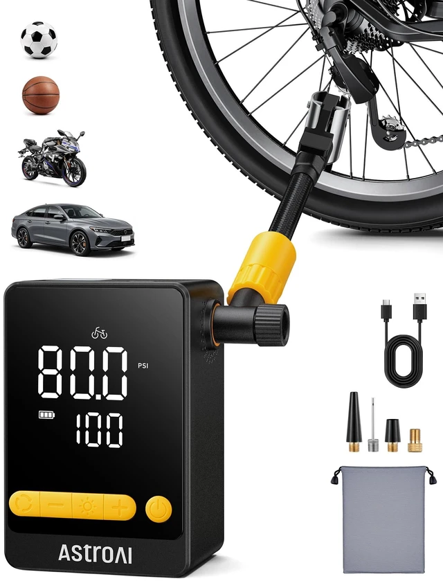 Main image of Bike Pump, 12s Fast Inflate Bicycle Pump, Air Pump for Car Tires | 150PSI Tire Inflator Portable Air Compressor, Ball Pump with Tire Pressure Gauge & LED Light,L10 Mini Suitable for Car, Bikes