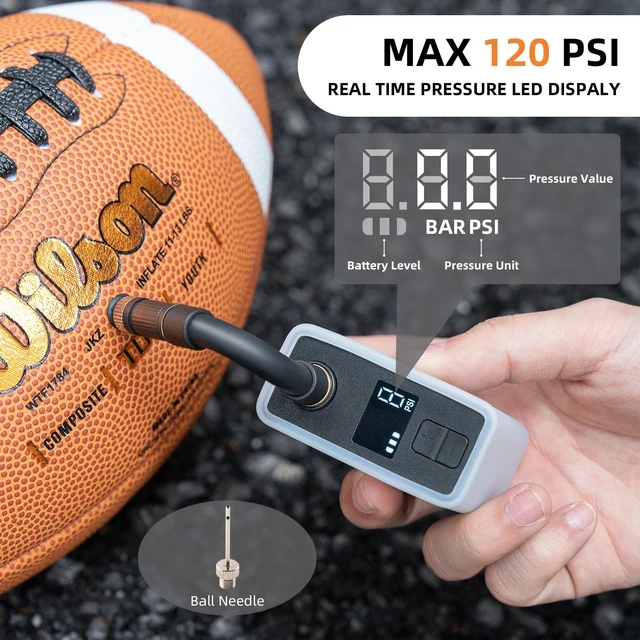 Alt view image 2 of 6 - Inflator Electric Mini Bike Pump PRO Screen Pressure Auto Stop | Max 120 PSI Air Pump 124g with Gauge, Fast Inflate 4.5 x 700*25C Tires to 70 PSI, Presta/Schrader for E-Bike, MTB & Road Bike