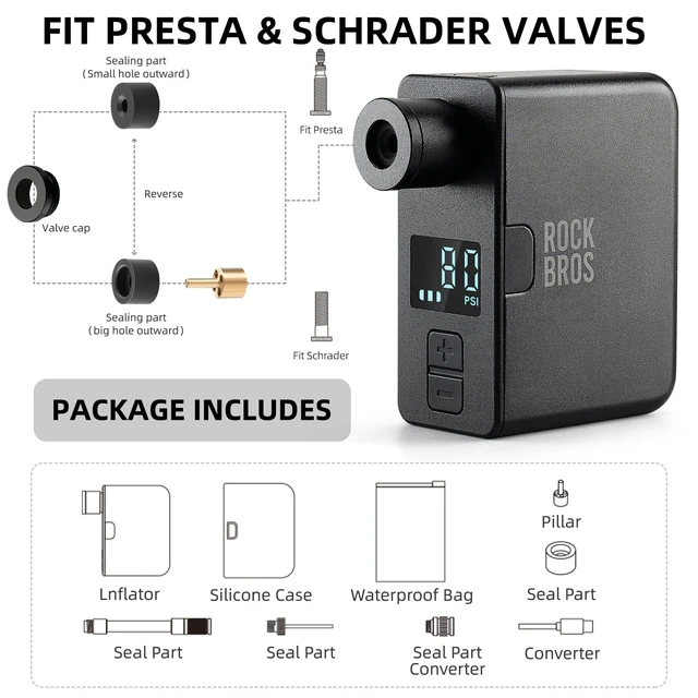 Alt view image 5 of 6 - Inflator Electric Mini Bike Pump PRO Screen Pressure Auto Stop | Max 120 PSI Air Pump 124g with Gauge, Fast Inflate 4.5 x 700*25C Tires to 70 PSI, Presta/Schrader for E-Bike, MTB & Road Bike