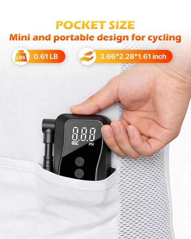 Alt view image 2 of 7 - Mini Bike Pump, 25s Fast Inflate Mini Bike Tire Pump with Gauge, 150PSI Portable Bike Pump with Presta and Schrader Valve for City Bike, Road Bike, Mountain Bike, Motorcycle
