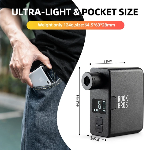 Alt view image 6 of 6 - Inflator Electric Mini Bike Pump PRO Screen Pressure Auto Stop | Max 120 PSI Air Pump 124g with Gauge, Fast Inflate 4.5 x 700*25C Tires to 70 PSI, Presta/Schrader for E-Bike, MTB & Road Bike