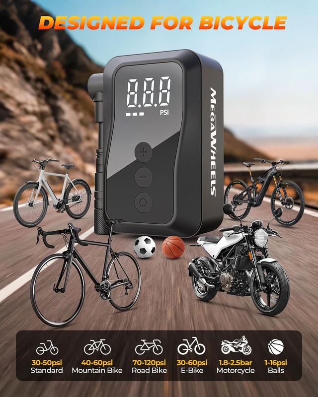 Alt view image 4 of 7 - Mini Bike Pump, 25s Fast Inflate Mini Bike Tire Pump with Gauge, 150PSI Portable Bike Pump with Presta and Schrader Valve for City Bike, Road Bike, Mountain Bike, Motorcycle
