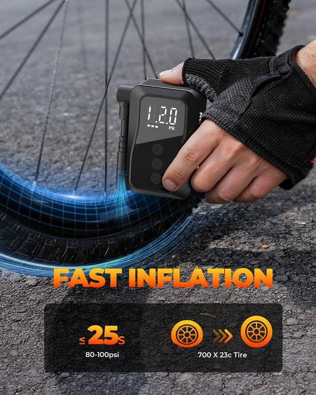 Alt view image 3 of 7 - Mini Bike Pump, 25s Fast Inflate Mini Bike Tire Pump with Gauge, 150PSI Portable Bike Pump with Presta and Schrader Valve for City Bike, Road Bike, Mountain Bike, Motorcycle