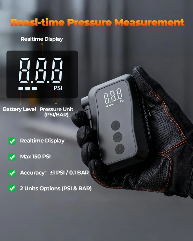 Alt view image 6 of 7 - Mini Bike Pump, 25s Fast Inflate Mini Bike Tire Pump with Gauge, 150PSI Portable Bike Pump with Presta and Schrader Valve for City Bike, Road Bike, Mountain Bike, Motorcycle