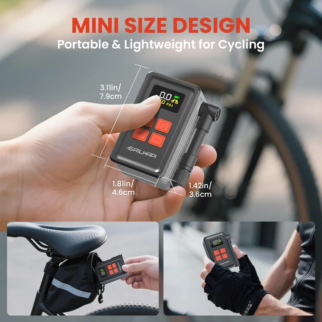 Alt view image 3 of 7 - Mini Bike Tire Pump, 150PSI Fast Inflation with Guage | Presta and Schrader Valve Portable Electric Air Pump for Road and Mountain Bicycle, E-Bike, Motorcycle, Sports Ball