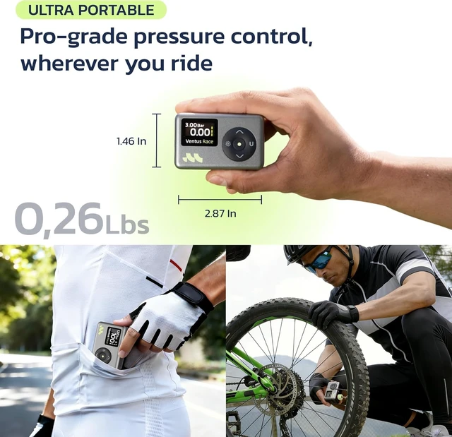 Alt view image 6 of 7 - Mini Bike Pump, 25s Fast, Presta Schrader, Road & MTB, 120 PSI | Digital Gauge, Bike Pump with Auto Stop, Bike Tire Inflator with Schrader/Presta/Dunlop Valve, Road Bikes, City Bikes And MTB